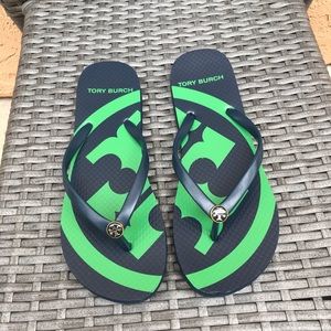 Tory Burch Green/Black Flip Flop Sandals